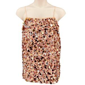 Lovers & Friends Chloe Mini Dress Girls Night Size L Sequin Rose Gold Disco